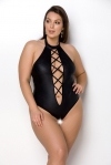 Боди из эко-кожи с имитацией шнуровки и открытым доступом Nancy Body black 6XL/7XL - Passion (SO7105)
