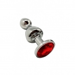 Металева анальна пробка Wooomy Lollypop Double Ball Metal Plug Red S, 8,5х2,8 см (SO7416)