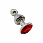 Металлическая анальная пробка Wooomy Lollypop Double Ball Metal Plug Red M, 9,4х3,1 см (SO7423)