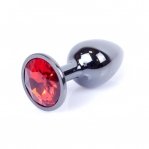 Анальная пробка с камнем Plug-Jewellery Dark Silver PLUG- Red размер S (64-00028)