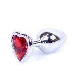 Анальна пробка з каменем Plug-Jewellery Silver Heart PLUG- Red розмір S (64-00046)