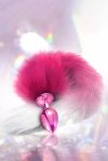 Анальная пробка с хвостом Global Novelties NIXIE METAL BUTT PLUG WITH OMBRE TAIL, PINK METALLIC (T880194)