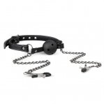 Кляп с зажимами на соски Open Ball Gag With Nipple Clamps (ET65372)