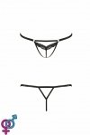 Відверті трусики-стрепи з мереживом SOLON THONG black S/M - Passion Exclusive (PS28005)