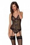 Корсет Passion Ursula Corset black XXL/XXXL, з пажами, трусики з ажурним декором і відкритим кроком (SO5837)