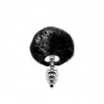 Металева анальна пробка Кролячий хвостик Alive Fluffly Twist Plug S Black (SO6307)