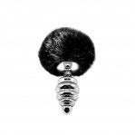 Металева анальна пробка Кролячий хвостик Alive Fluffly Twist Plug M Black (SO6309)