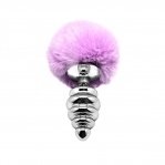 Металева анальна пробка Кролячий хвостик Alive Fluffly Twist Plug L Purple (SO6310)