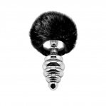 Металлическая анальная пробка Кроличий хвостик Alive Fluffly Twist Plug L Black (SO6311)