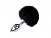 Металлическая анальная пробка Кроличий хвостик Alive Fluffly Plug S Black (SO6312)