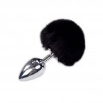 Металева анальна пробка Кролячий хвостик Alive Fluffly Plug L Black (SO6318)