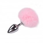 Металлическая анальная пробка Кроличий хвостик Alive Fluffly Plug L Pink (SO6319)