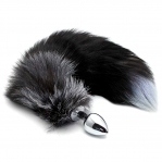 Металева анальна пробка Лисячий хвіст Alive Black And White Fox Tail M (SO6322)