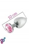 Анальная пробка MAI METAL PLUG WITH STONE, L SILVER (T370177)