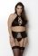 Комплект з імітацією шнурівки Nancy Set black 4XL/5XL - Passion топ, трусики та пояс для панчіх (SO7106)